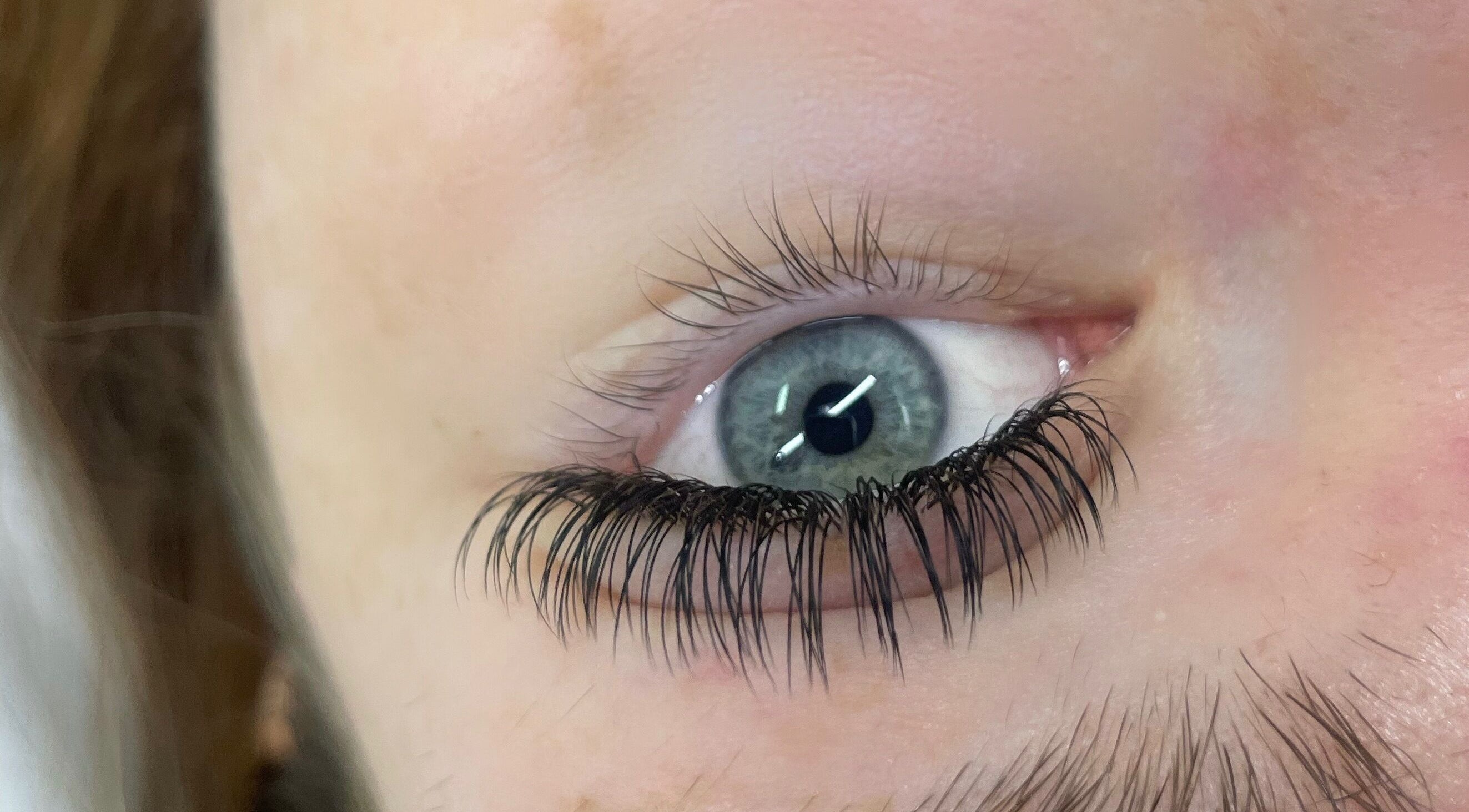 Close-up of detailed eyelash extensions at Blink&Beauty Boutique in Bedford, Nova Scotia, CA.