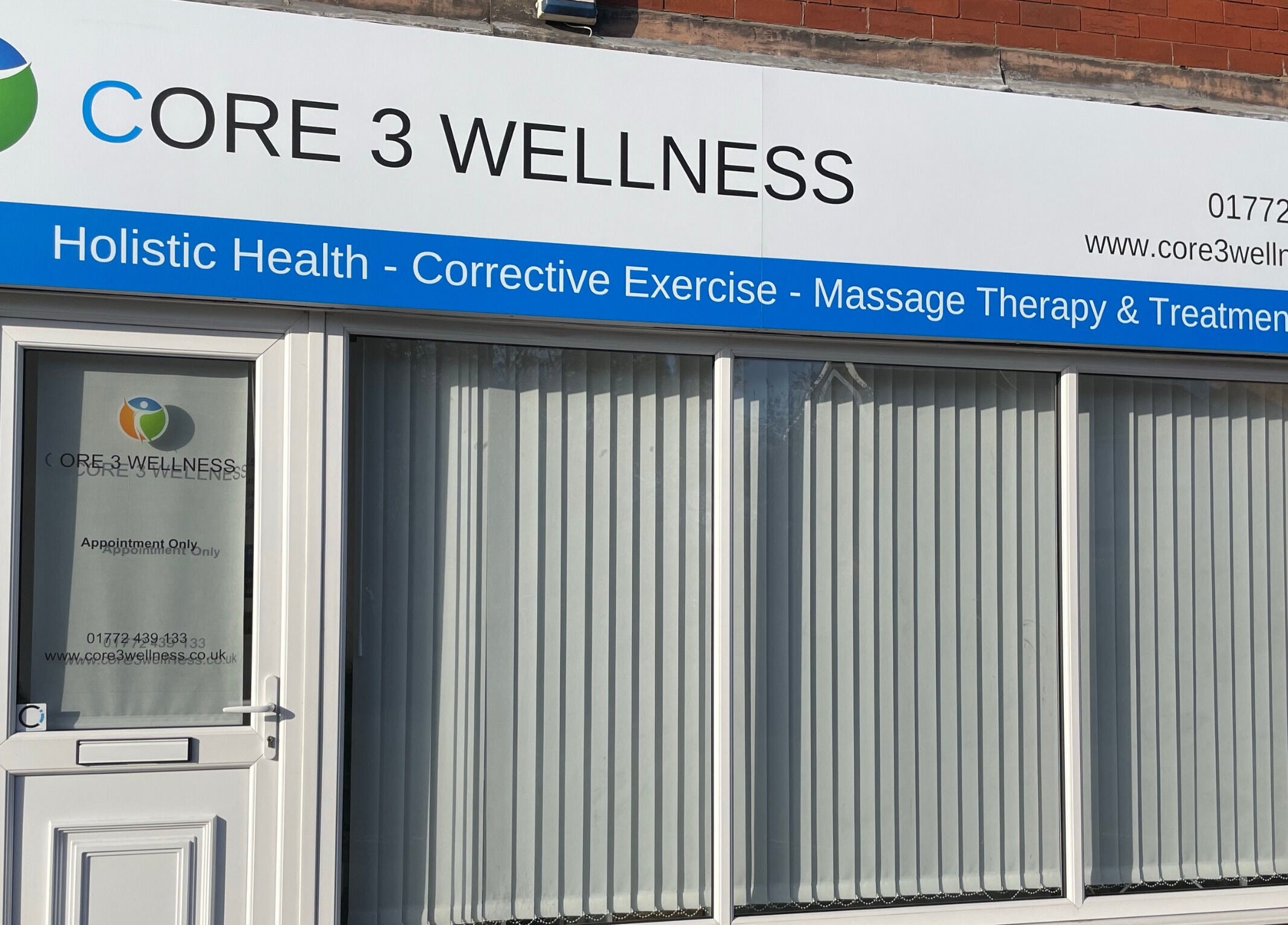 Front view of Core 3 Wellness in Lostock Hall, England, GB showcasing its services.