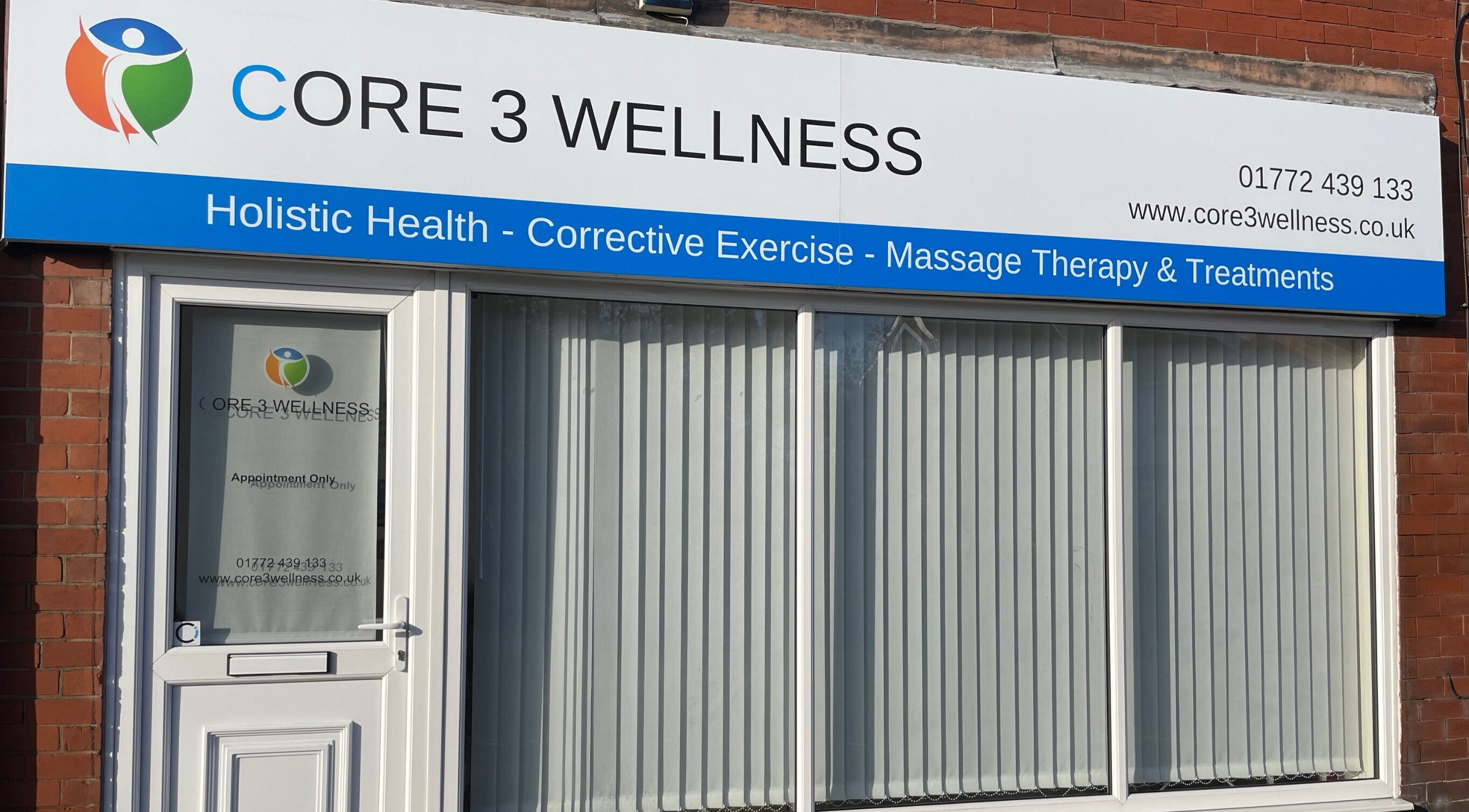 Front view of Core 3 Wellness in Lostock Hall, England, GB showcasing its services.