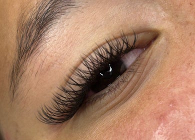 Close-up of perfectly applied eyelash extensions at S Lashbar, Cape Town, Western Cape, ZA.