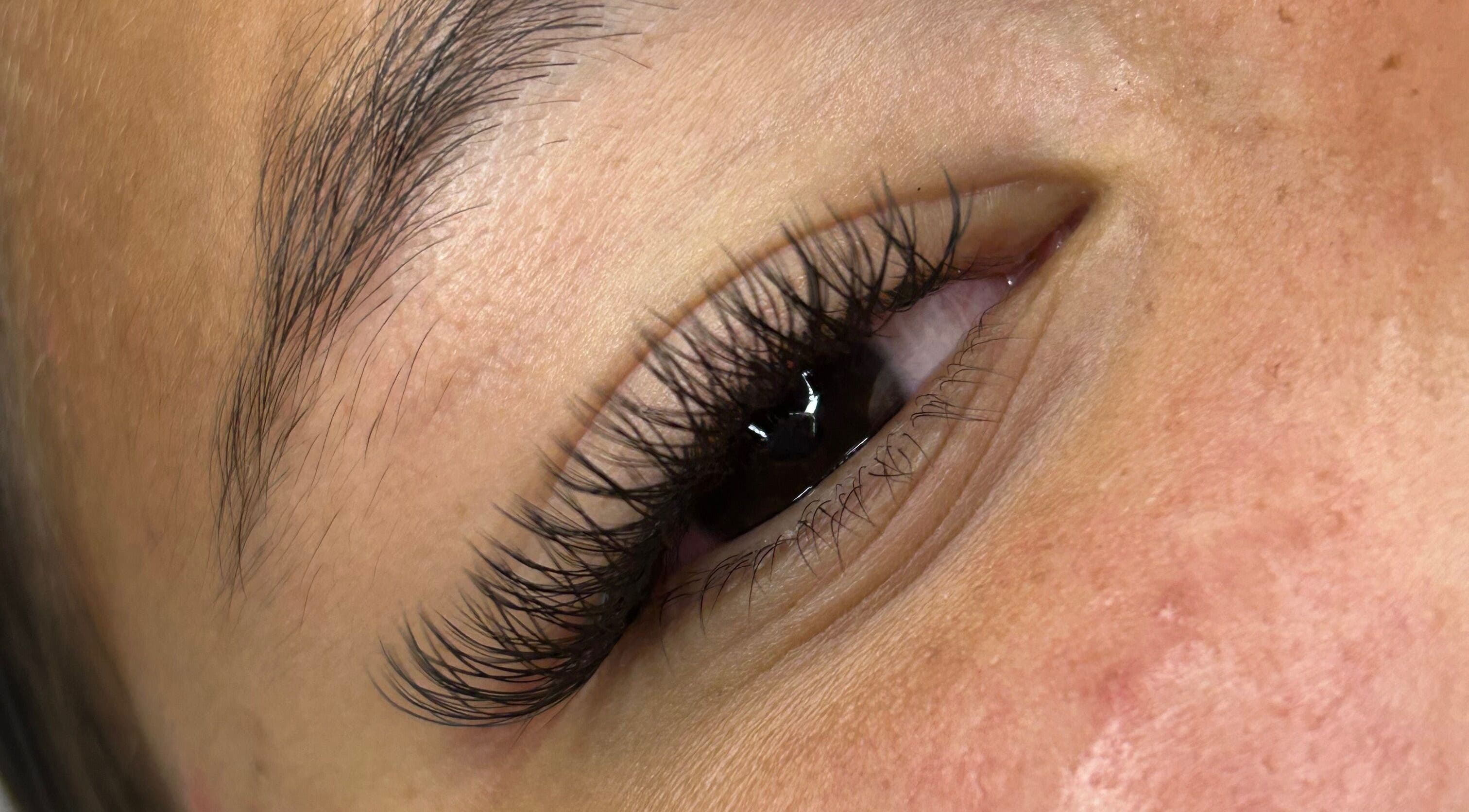 Close-up of perfectly applied eyelash extensions at S Lashbar, Cape Town, Western Cape, ZA.