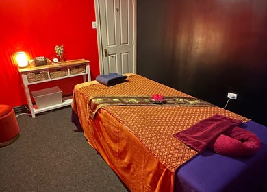 Massage room at Miramar 🌸 Amarin Thai Balinese Massage & Spa in Wellington, NZ with a cozy, warm ambiance.