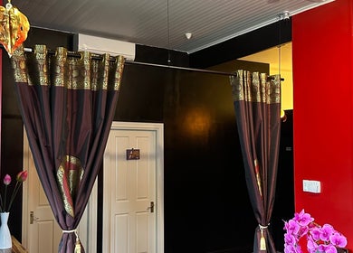 Elegant interior with draped curtains at Miramar 🌸 Amarin Thai Balinese Massage & Spa, Wellington, Wellington Region, NZ.