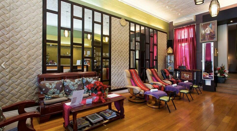 Relaxing interior of Silk Day Spa Camberwell in Melbourne, Victoria, AU, featuring cozy chairs and warm lighting.