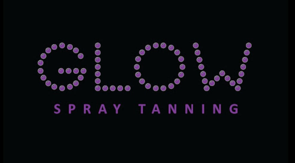 Logo of GLOW Spray Tanning by Rachel in Dundee, GB. Purple letters on black background.