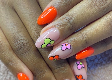 Vibrant floral nail art design at Bkt Nails, Pretoria, Gauteng, ZA showcasing colorful creativity.