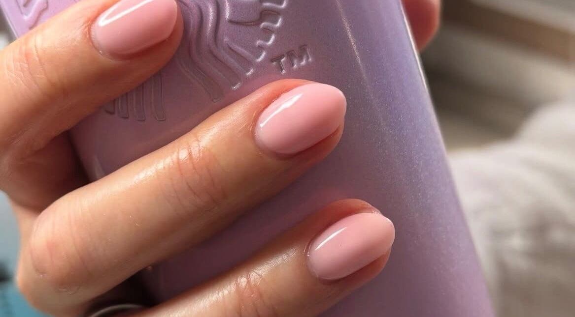 Soft pink manicured nails at KSI Nails, Brows and Lashes, Bonnyrigg, Scotland, GB.
