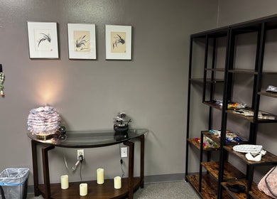Peaceful corner with art and shelves at Endlessly Connected- Chesterfield, Chesterfield, Missouri, US.