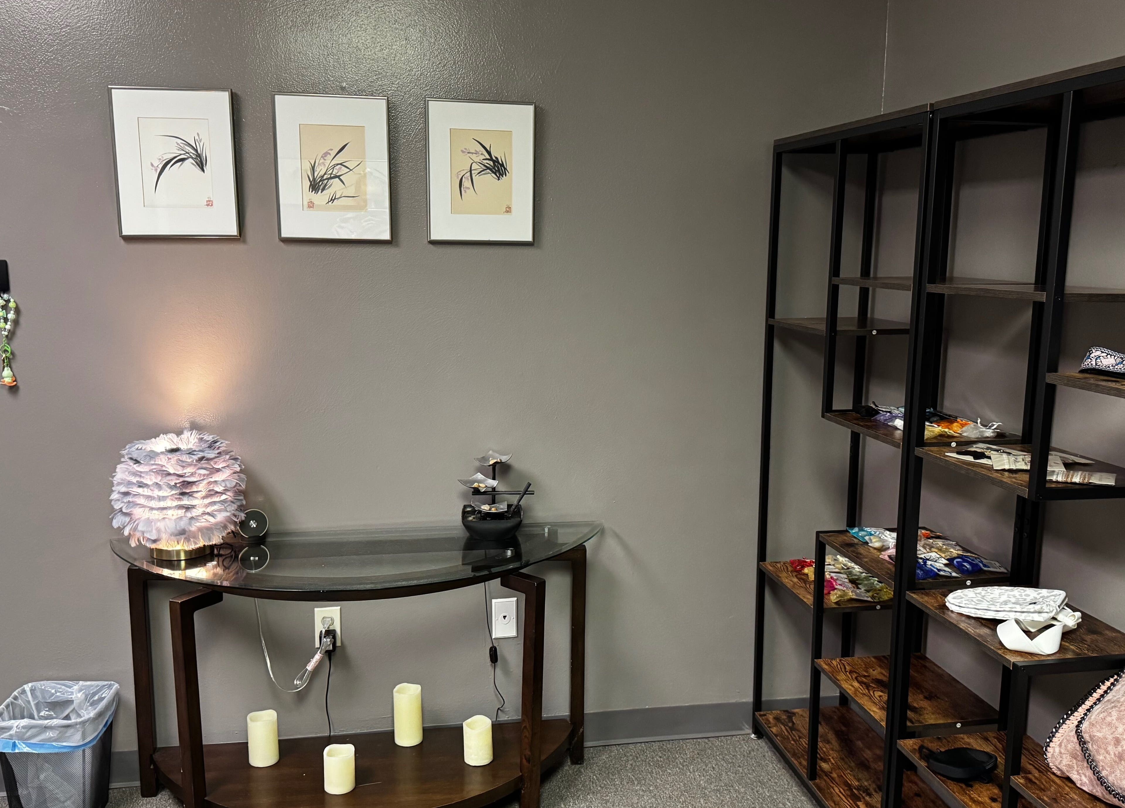 Peaceful corner with art and shelves at Endlessly Connected- Chesterfield, Chesterfield, Missouri, US.