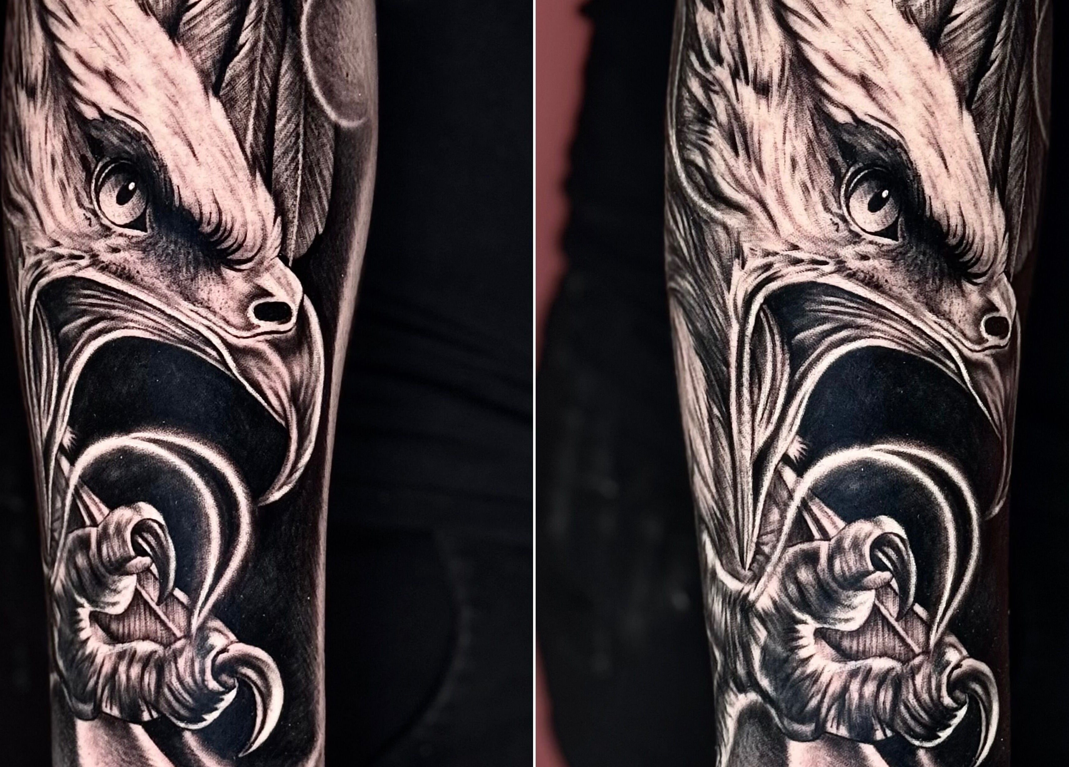 Detalhada tatuagem de águia em Renan Campion Tattoo, São Paulo, São Paulo, BR.