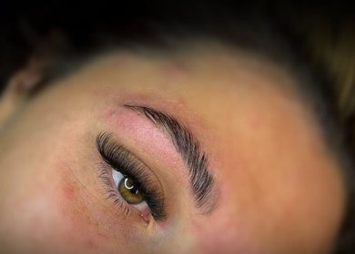 Detailed eyebrow and eyelash close-up at Kacey Lee Nails & Beauty, Gorseinon, Wales, GB.