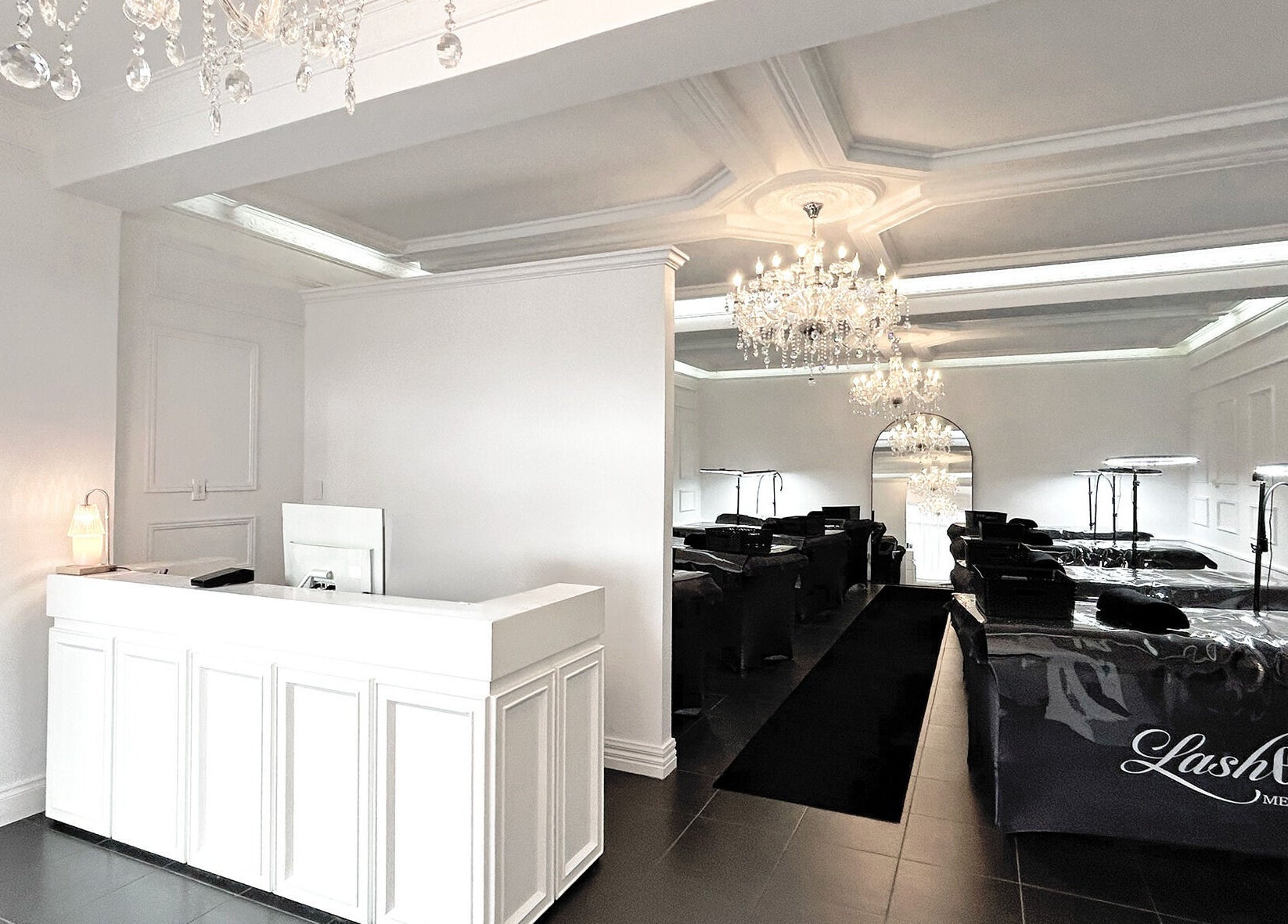 Chic interior of Lash Envy | Oakleigh, showcasing reception and luxury lash stations, Oakleigh, VIC, AU.