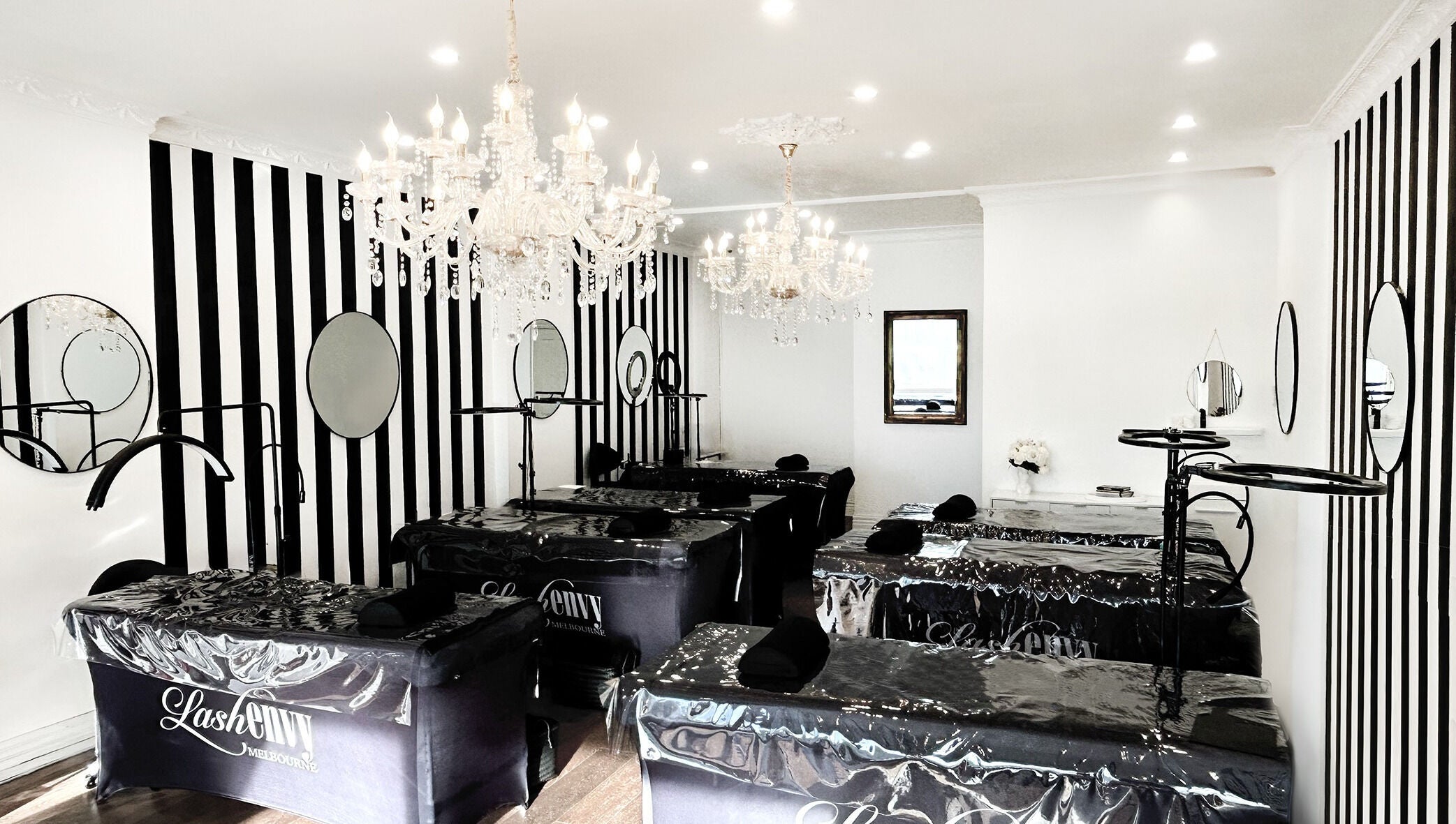 Elegant interior of Lash Envy | Hampton featuring chic black and white decor in Hampton, VIC, AU.