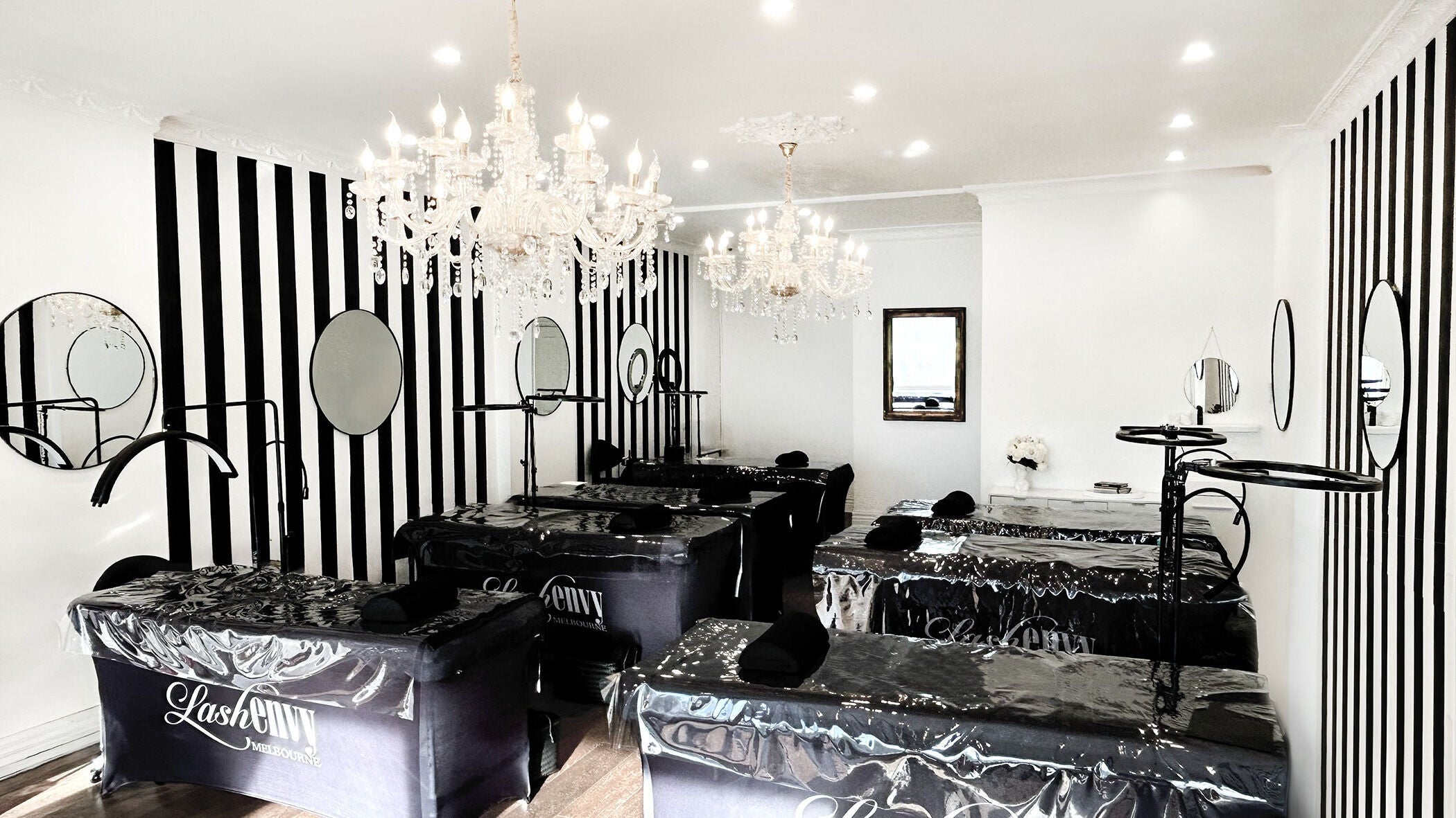 Elegant interior of Lash Envy | Hampton featuring chic black and white decor in Hampton, VIC, AU.