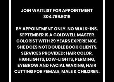 SeptemberS Salon - Nitro - Join Waitlist for appt at Nitro, West Virginia, US. Contact for hair color, waxing services.