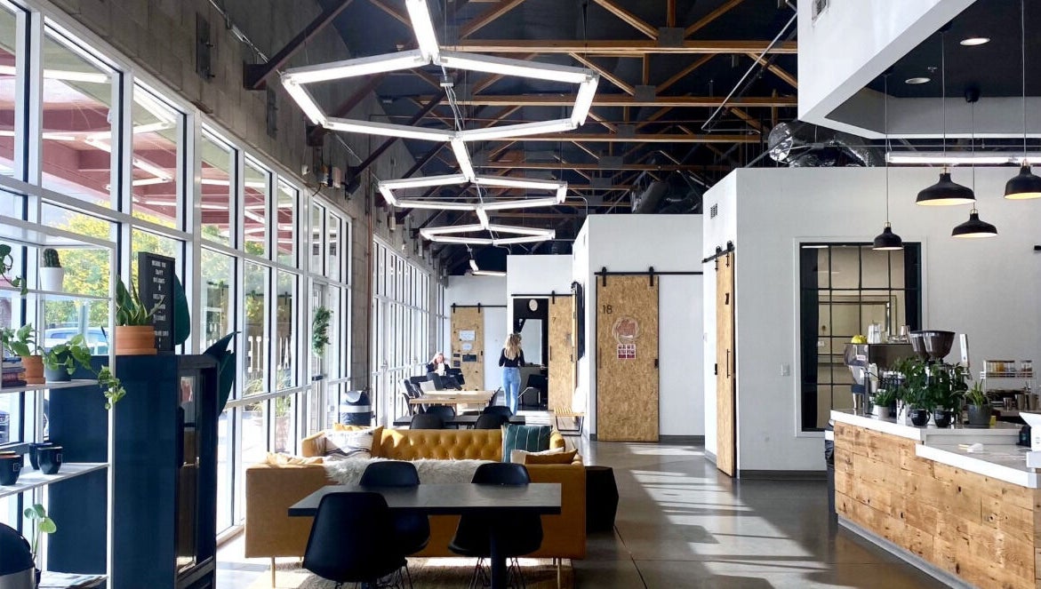 Chic interior of Leighton X Beauty in Chandler, Arizona, US with stylish seating and natural light.