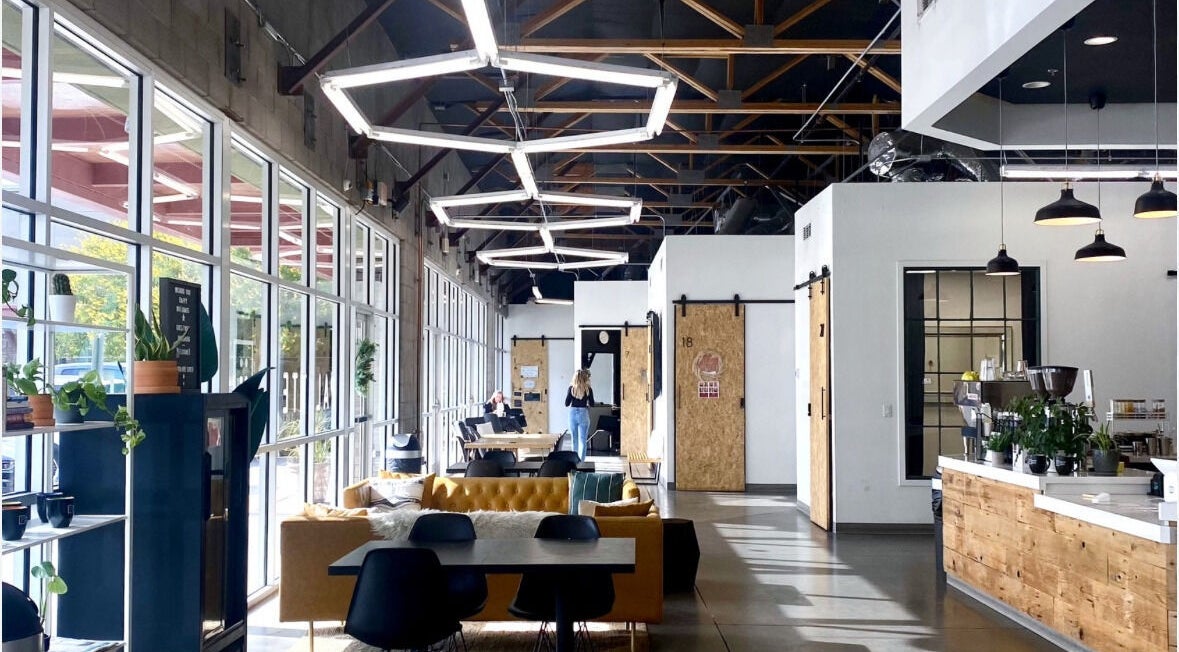 Chic interior of Leighton X Beauty in Chandler, Arizona, US with stylish seating and natural light.