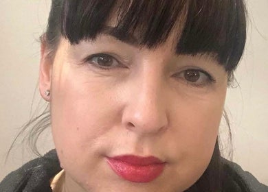 A stylist at Emma’s Beauty Room, Bristol, England, GB showcasing professional make-up look.