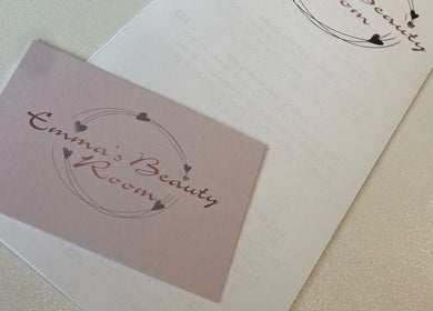 Elegant business card and brochure at Emma’s Beauty Room, Bristol, England, GB.