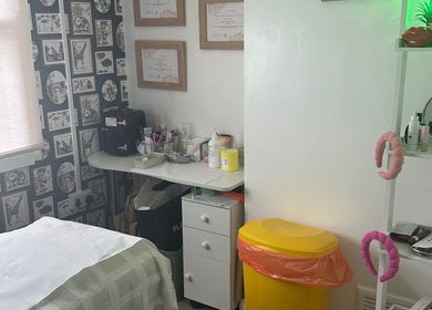 Calm and organized treatment room at PRETTY LITTLE FACES nurse led beauty clinic, Desborough, England, GB.