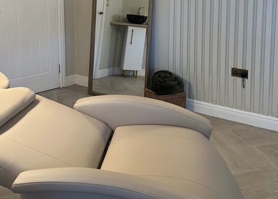 Relaxing spa chair at Eye Love Brows, Glasgow, Scotland, GB. Perfect for a soothing wellness experience.