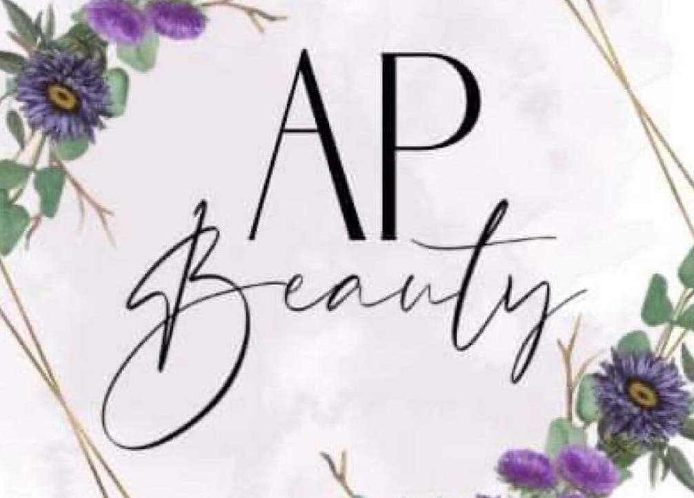 AP Beauty logo with floral design in Ayr, Scotland, GB, showcasing stylish beauty and wellness branding.