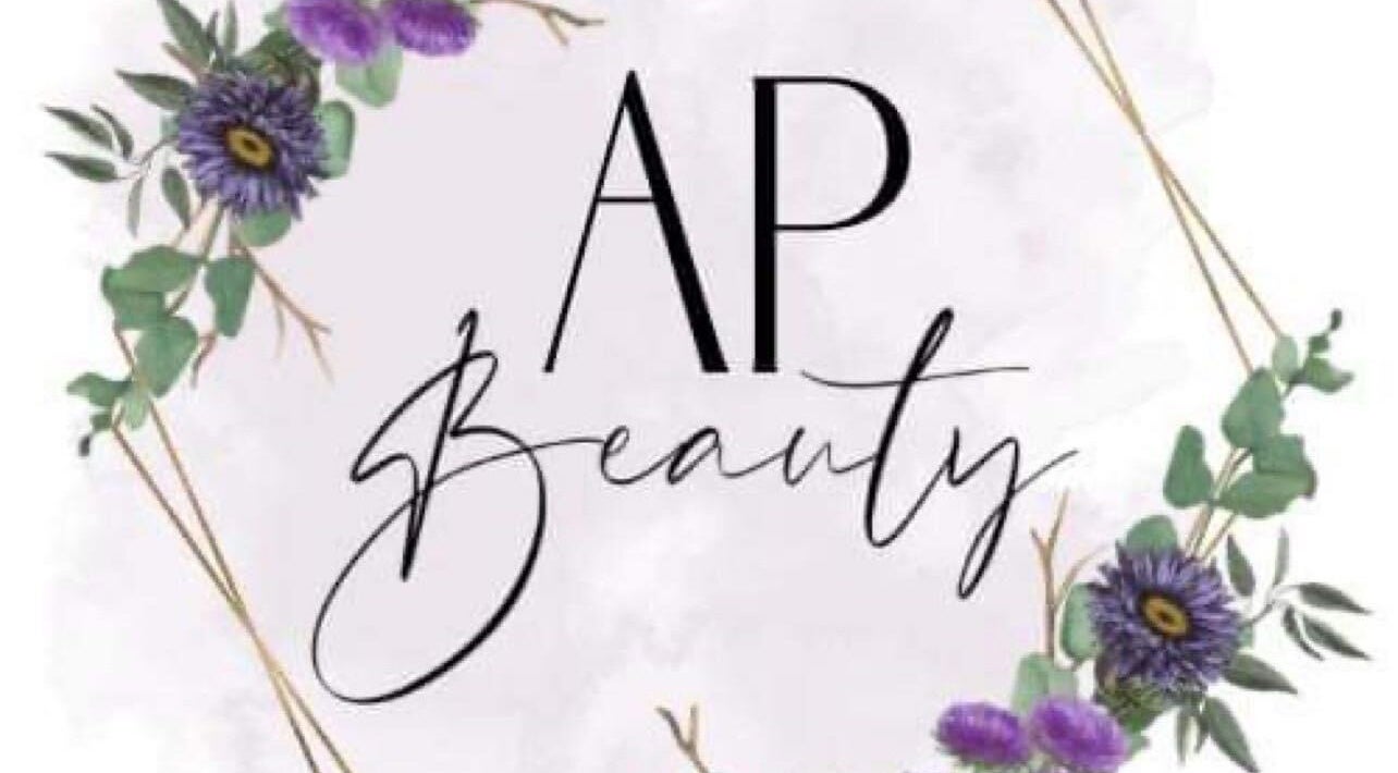 AP Beauty logo with floral design in Ayr, Scotland, GB, showcasing stylish beauty and wellness branding.