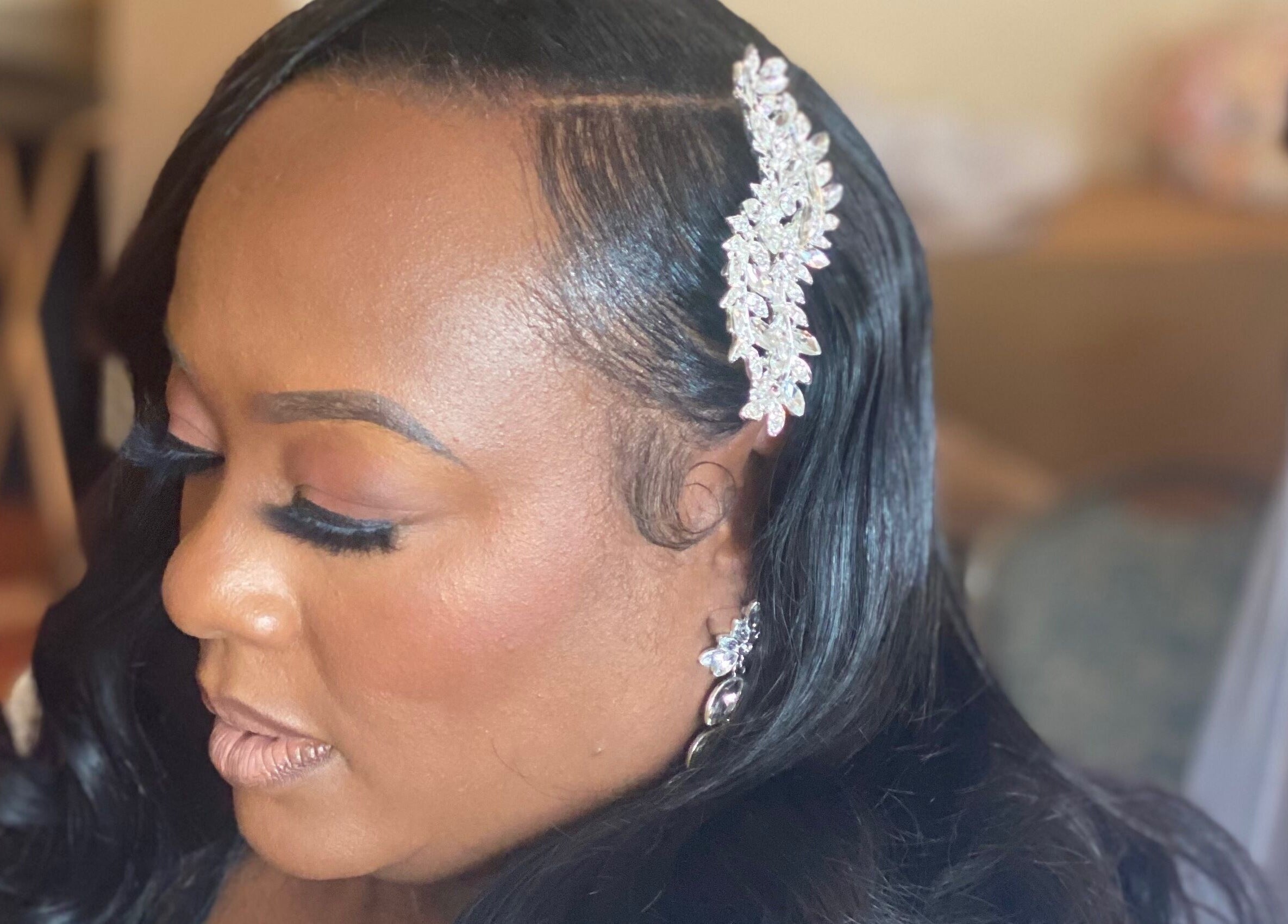 Elegant hairstyle with jeweled accessories at Khallin All Kurls Natural Kinks, New Port Richey, Florida, US.