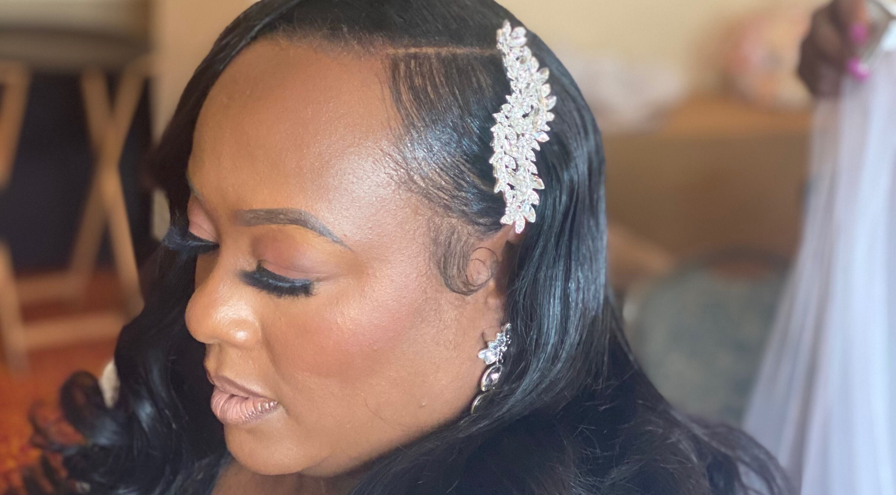 Elegant hairstyle with jeweled accessories at Khallin All Kurls Natural Kinks, New Port Richey, Florida, US.