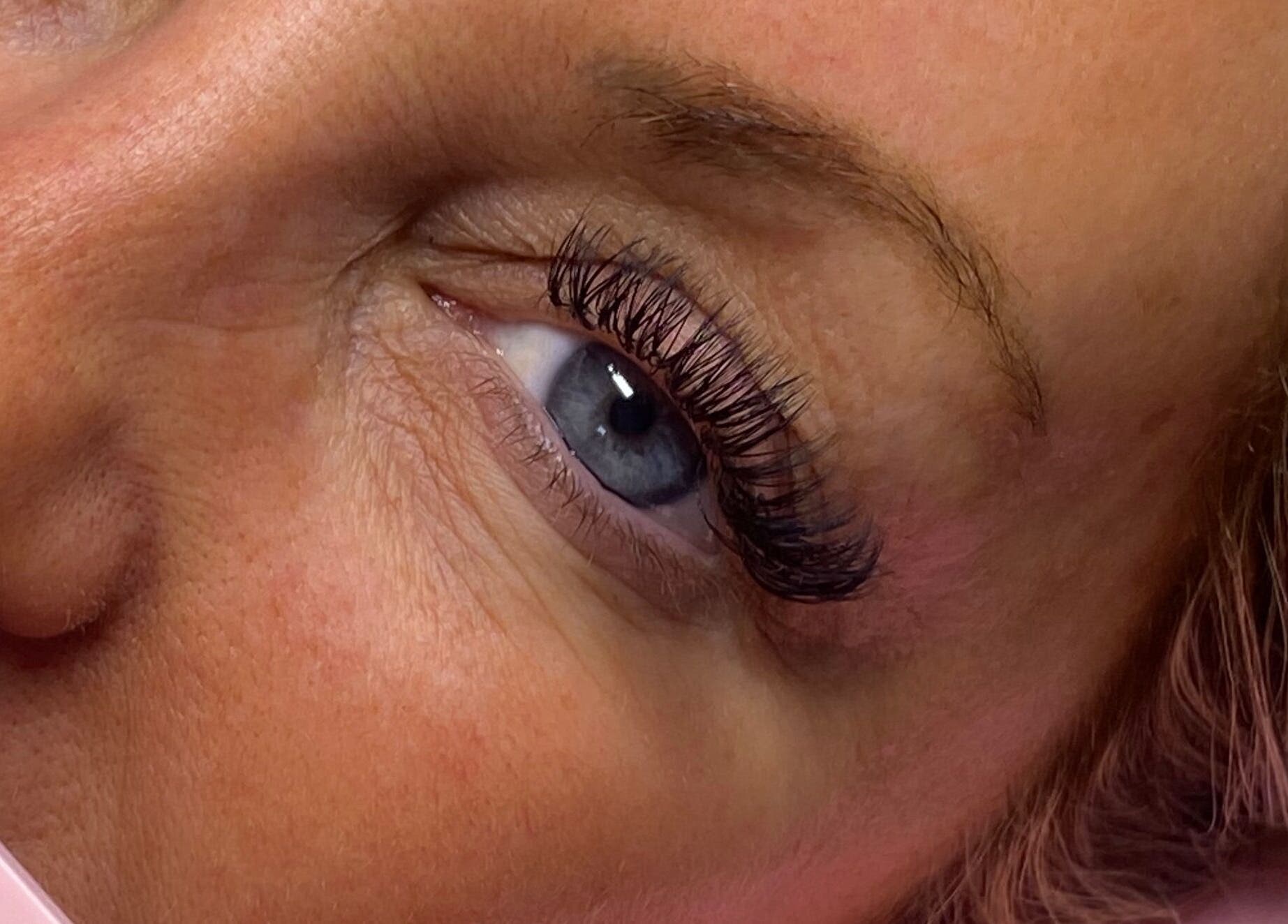 Close-up of eyelash extensions at Dolled Up By Em, Oxspring, England, GB.