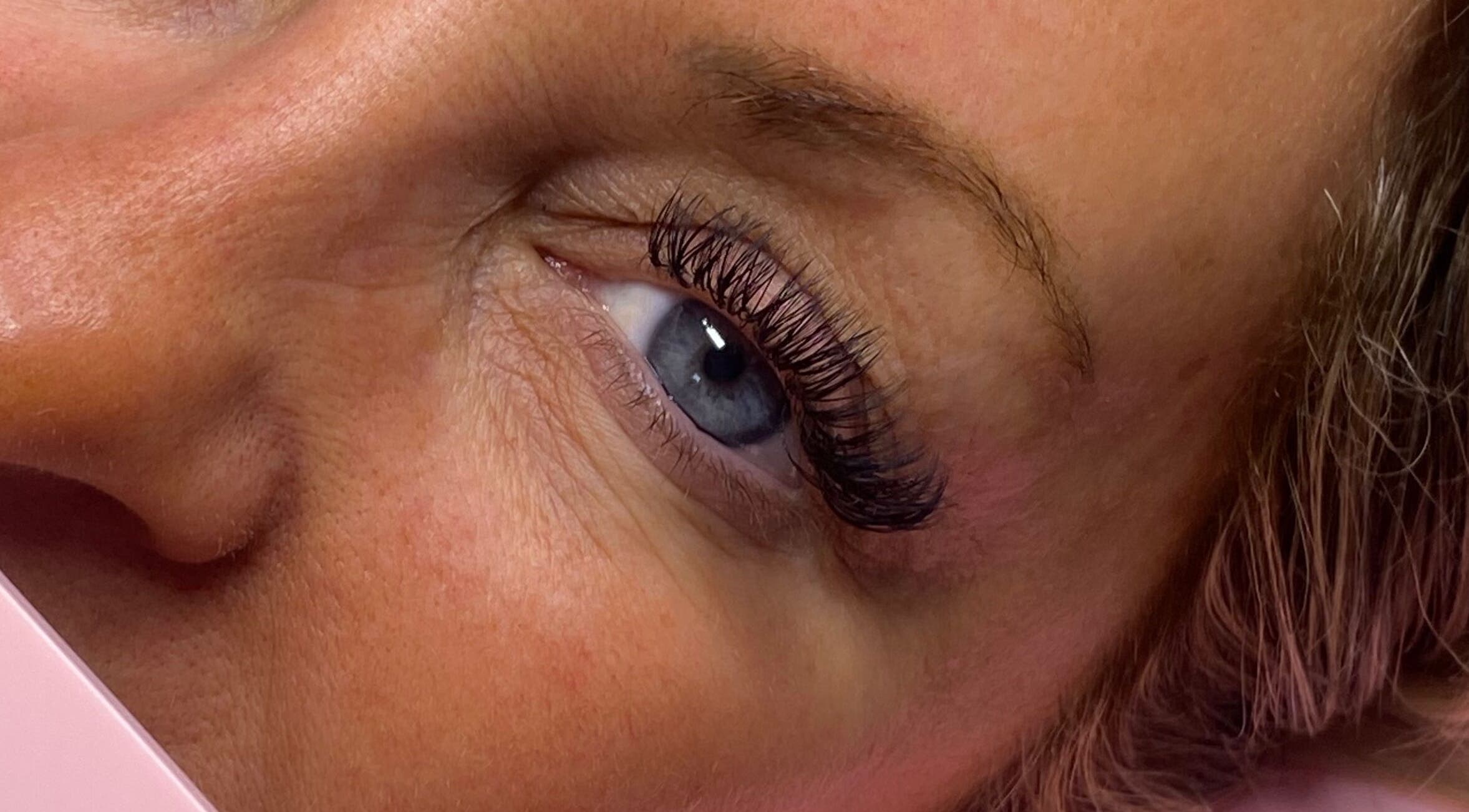 Close-up of eyelash extensions at Dolled Up By Em, Oxspring, England, GB.