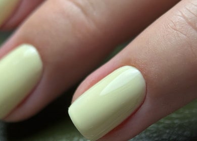 Elegant pale yellow manicure at BrowChuk by Vlada, London, England, GB.