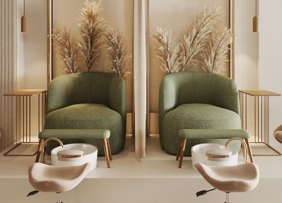 Luxurious pedicure lounge at BrowChuk by Vlada in London, England, GB offering stylish comfort and relaxation.