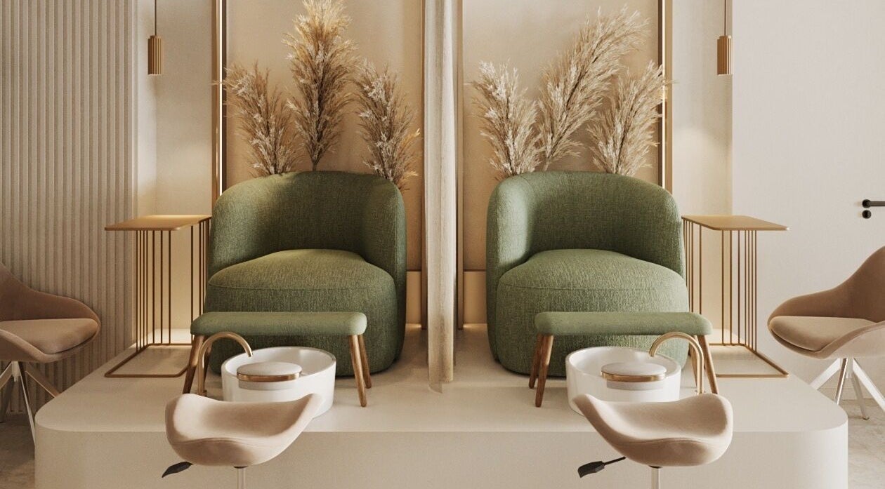 Luxurious pedicure lounge at BrowChuk by Vlada in London, England, GB offering stylish comfort and relaxation.