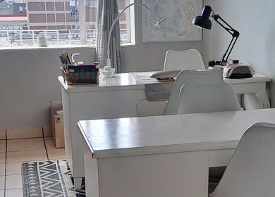 Modern workspace at Miss P. Beauty Box, Alberton, Gauteng, ZA with stylish white furniture and natural lighting.