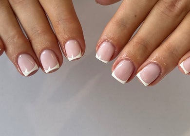 Elegant French manicure by Nails by Layla, Sherford, England, GB. Classic chic nail design.