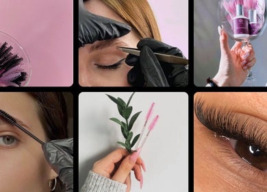 Diverse beauty tools and treatments at JL Lash Brow Room, Johns Creek, Georgia, US, showcasing lash expertise.