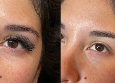 Transformative eyelash extensions at JL Lash Brow Room, Johns Creek, Georgia, US. Before and after view.
