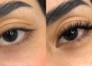 Lash enhancement at JL Lash Brow Room, Johns Creek, Georgia, US, showcasing natural to voluminous lashes.