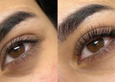 Dramatic lash enhancement at JL Lash Brow Room in Johns Creek, Georgia, US. Before and after results.