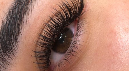 Close-up of expertly done eyelash extensions at JL Lash Brow Room, Johns Creek, Georgia, US.