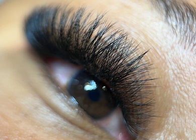 Close-up of expertly styled eyelashes at JL Lash Brow Room, Johns Creek, Georgia, US.