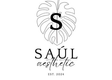 Logotipo de Saúl Aesthetic en Bayamon, Bayamon, PR, con hoja de monstera y la letra S.