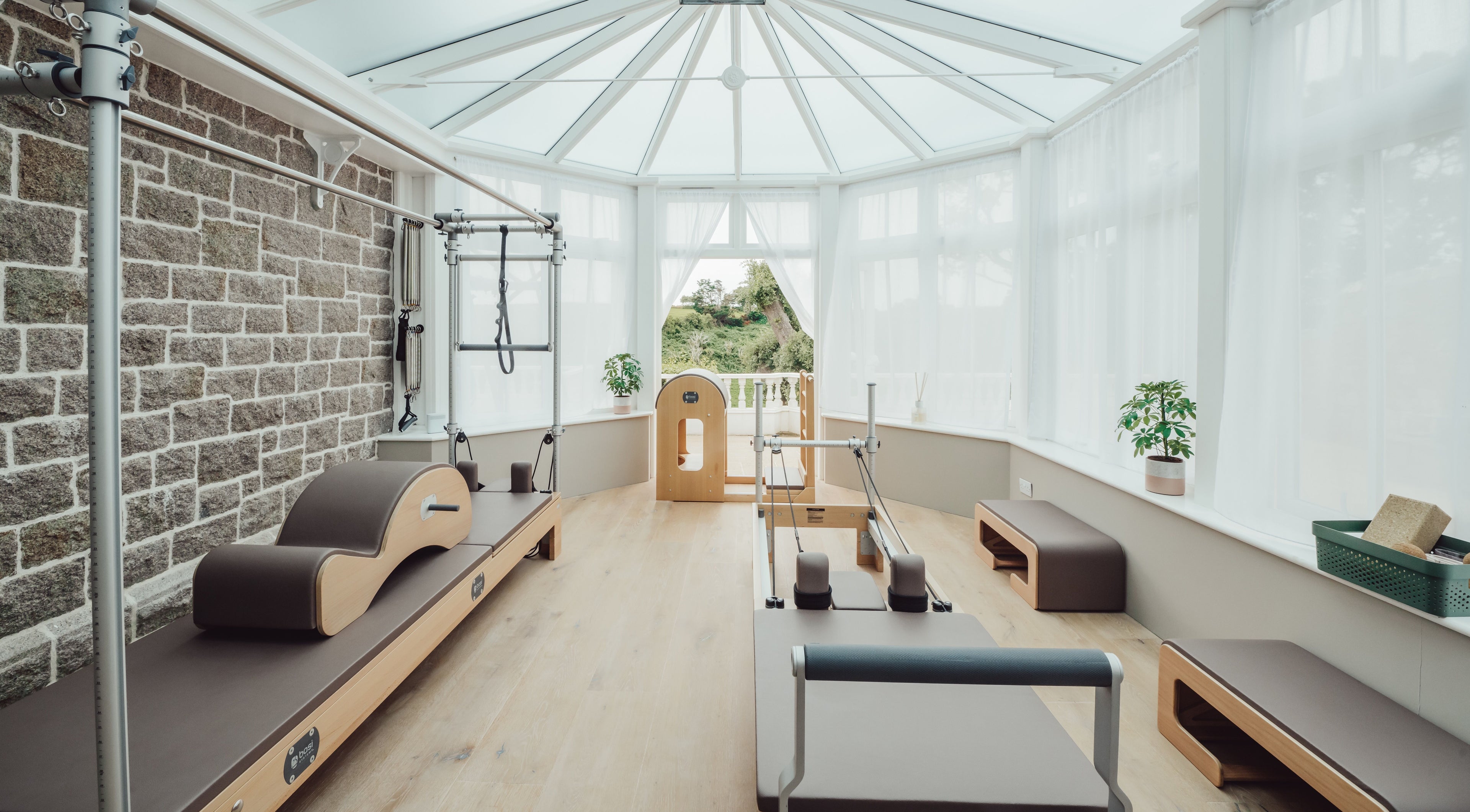 Bright, elegant Pilates studio at Reform Pilates ~ Rebecca Middleton in St. Ouen, Jersey, JE with natural light.