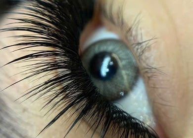 Close-up of expertly applied eyelashes at Lash Infinity in Miller, New South Wales, AU.