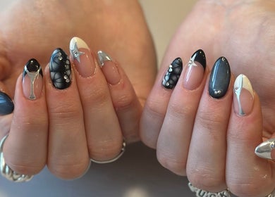Stylish nail art featuring metallic accents at Milk and Honey Nail Studio, Hamilton, Waikato Region, NZ.