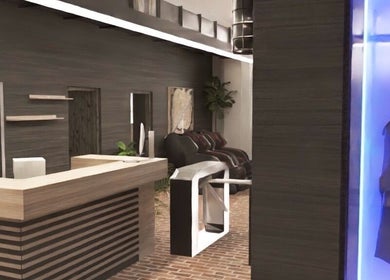 Modern reception area at ZONE RECOVERY, London, England, GB with stylish decor and seating area.