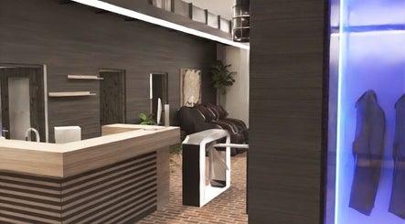 Modern reception area at ZONE RECOVERY, London, England, GB with stylish decor and seating area.