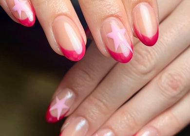Pink star and French manicure at Beauty By Phoebs, Reigate, England, GB.