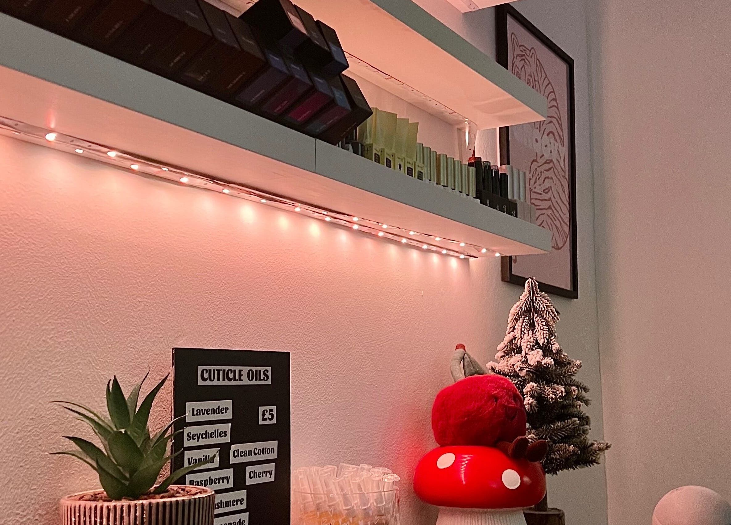 Chic product display at Beauty By Phoebs - Hackney, London, England, GB with a festive touch.